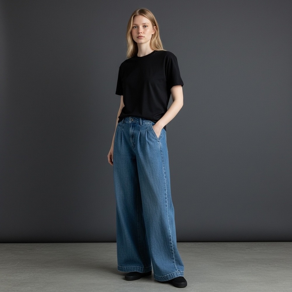 Madewell Wide Leg Pleated Jeans Medium Wash Blue High Rise Trouser Size 0